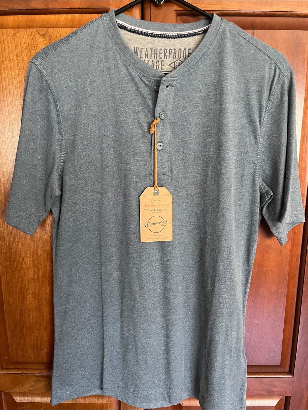 Weatherproof Short-Sleeve Henley T-Shirt in Heather Olive Gray